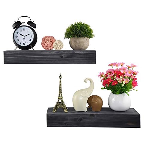 Spiretro Rectangle Floating Shelves Set of 2 - Rustic Wood Weathered Grey - 16.5 inch Ledge for Storage and Trophy Display - Home Decor for Bedroom, Living Room, Bathroom, Kitchen Cover