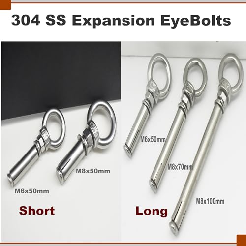 Image of M10 Stainless Expansion Eyebolt 4 inch(100mm) Long Threaded Screw Ring Lifting Shoulder Hook with Nut Washer Locking as Anchor Point for Cement Block Wall 330LB~550LB,6 Pcs M10X100mm