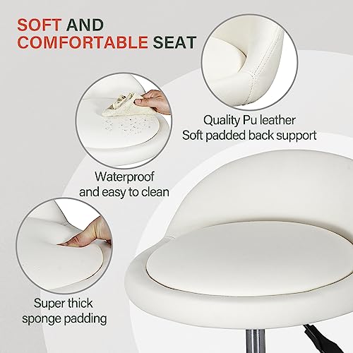 Image of Nova Microdermabrasion Rolling Stool with Wheels Swivel Salon Stool Adjustable Drafting Tattoo Office Chair for Massage Bar Kitchen Spa Shop with Thick Cushion (White)