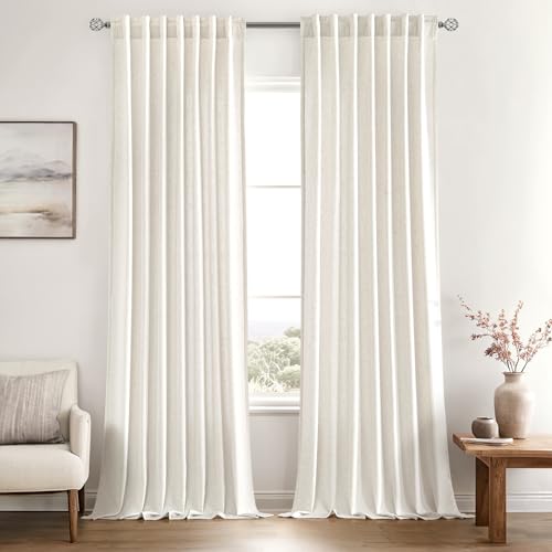 MIULEE Privacy Linen Curtains 2 Panels, Light Filtering Semi-Sheer Drapes for Bedroom and Living Room, 52 x 84 Inches, Natural White