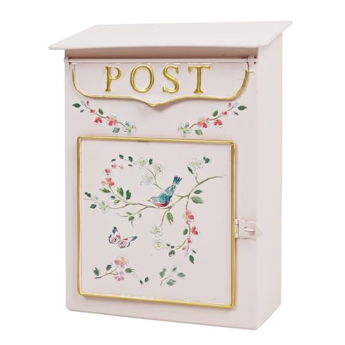 Z² BellaDecor Mailbox Wall Mount Mailboxes for Outside Vintage Mail Boxes for House Outside Metal Drop Box Antique Style Nostalgic Charm Home Decorative, Flower Pattern, Pink by Z² BellaDecor - Used condition - US$42.31