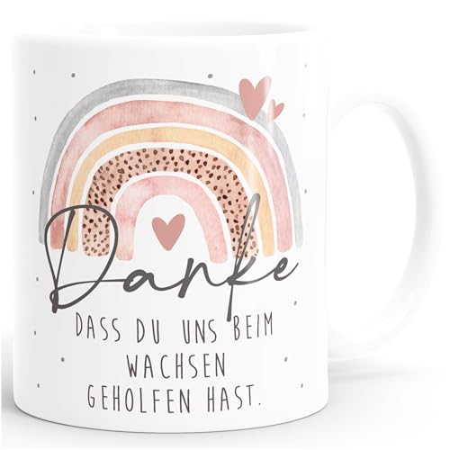 Tasse mit Spruch "Danke dass du uns beim Wachsen geholfen hast" Abschiedsgeschenk Kindergarten
