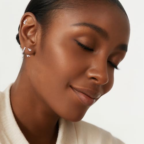 Angelady Sterling Silver Earrings Set for Women, Gold Plated Stud Hoop Earring Stacks for Women, Cartilage Huggies Earrings Set for Multiple Piercings3