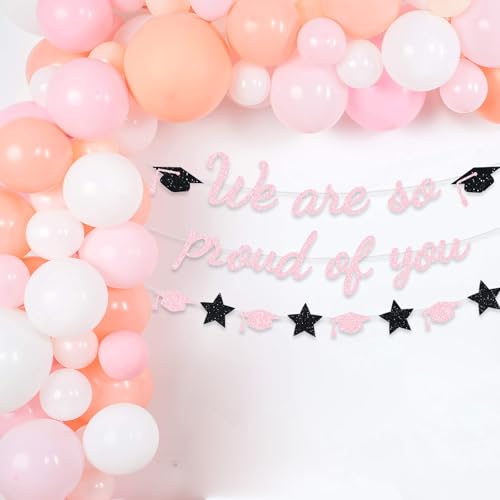 Image of We Are So Proud Of You Banner Graduation Party Decorations Glitter Congratulations Class Grad Ideas Pink