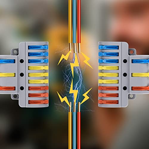 6 PCS Compact Wire Connectors, Lever Nut Electrical Wire Connectors, Compact Splicing Connectors, 3 in 9 Out Electrical Conductor Connectors Blocks with 20 Screws (five-hole)