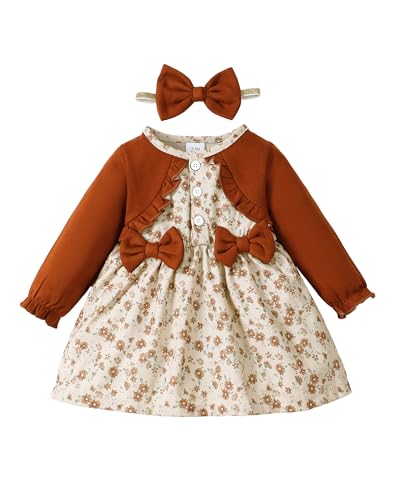 Newborn Baby Girl Dress Toddler Long Sleeve Ruffle Floral Dress Infant Girl Outfit Cute Baby Fall/Winter Dresses for Girls