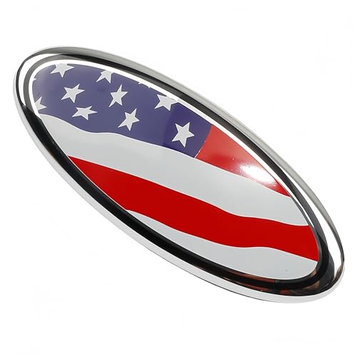 Image of 1 Pack Compatible for 2004-2014 F150 Front Grille Rear Tailgate Emblem, 9 inch Black Oval American Flag Emblem Fits 11-14 Edge, 11-16 Explorer, 06-11 Ranger, 07-14 Expedition