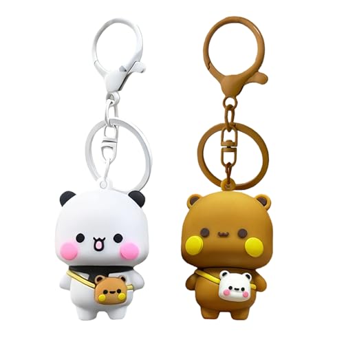 JXAXD 2 Stück Bubu Dudu Schlüsselanhänger Bubu und Dudu Anhänger Panda Schlüsselanhänger Cartoon Kawaii Schlüsselabhänger Niedlicher Handtaschen Schlüssel Anhänger für Kinder Mädchen