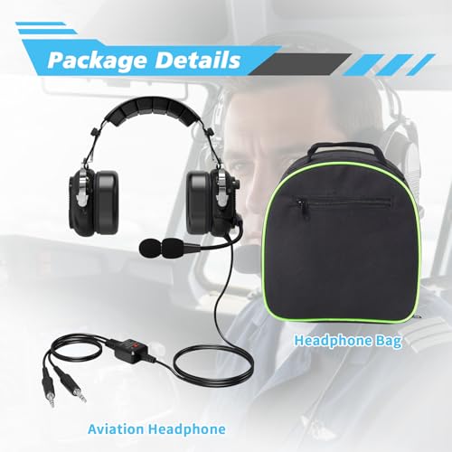 Image of WODASEN Aviation Pilot Headset for Students Flight School Passive Noise Canceling Aircraft Headphones with Boom Mic