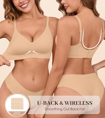 Image of DEANGELMON Seamless Bras for Women No Underwire Comfortable Push Up Bra V Neck Wireless Bralette Full Coverage Wire Free