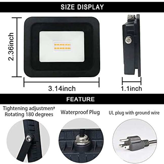 MIWAT 10W LED Flood Lighting Work Lamp Warm White