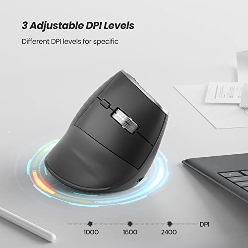 Wireless Vertical Mouse, Advanced Ergonomic Mouse Reduces Muscle Strain, 2400 Dpi, Usb C Rechargeable, 3 Device Connection (Bluetooth Or Usb), Compatible For Pc, Laptop, Ipad, Mac, Windows, Gray #TOP6