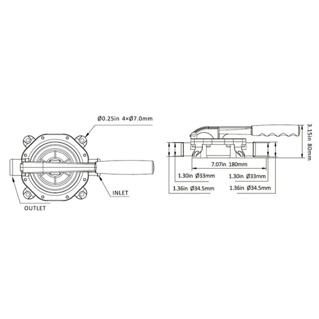 Motor de transferencia de agua manual con asa para barcos, kayaks, canoas, botes, bomba manual autocebante para yate, bomba de agua manual
