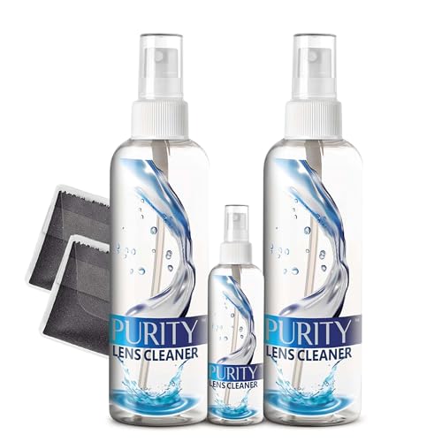 Purity Eyeglass Lens Cleaner Kit - 2 x 8oz and 1 x 2oz Lens Cleaner Spray Bottle + 2 Microfiber Cleaning Cloths - Safe for All Lenses (AR Coated Included), Eyeglasses and Screens - Clear