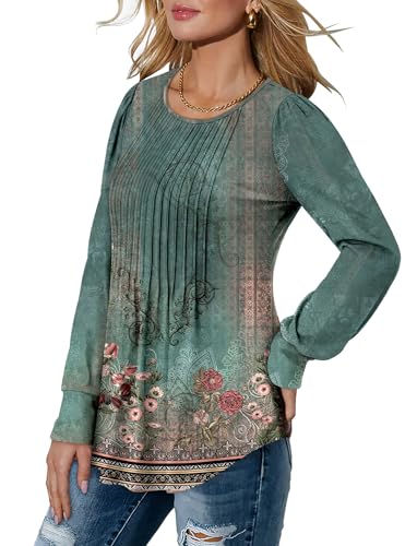 BETTE BOUTIK Long Sleeve Shirts for Women Fall Tops Dressy Blouses Crewneck Tunic Tops for Leggings S-3XL