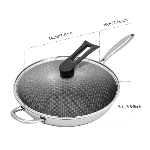 Wok de Acero Inoxidable 13.4 pulgadas con Tapa y Mango miniatura 5