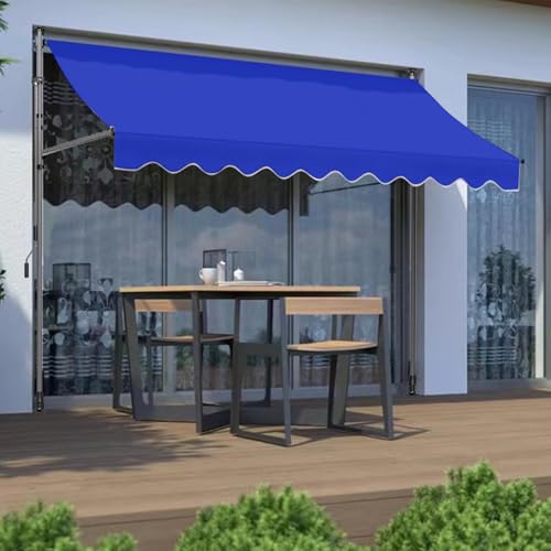 Tenda da sole retrattile, impermeabile, con morsetto, parasole manuale con manovella, durevole e stabile per terrazze, balconi e passerelle (blu, 200 x 120 cm)