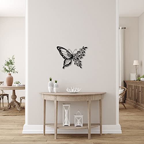 Quadro Borboleta Floral Vazado Preto 3mm