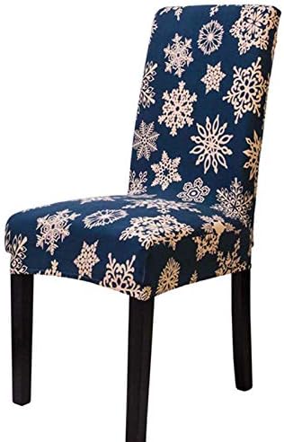 Printed Dining Chair Slipcovers, Removable Washable Soft Spandex Stretch Chair Covers Banquet Chair Seat Protector Slipcover for Kitchen Home Hotel (Blue Snowflake, Pack of 6)