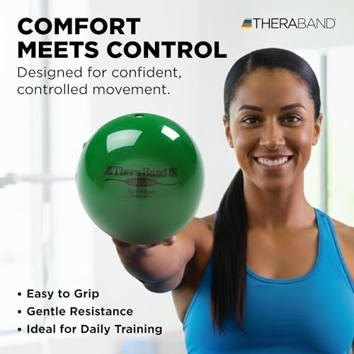 Image of THERABAND Soft Weight 4.4 Lb, 4.5 inch Medicine Ball, Weighted Exercise, Green | Ball-shaped isotonic soft weight for physical therapy, Pilates, shoulder strength and rehab exercise