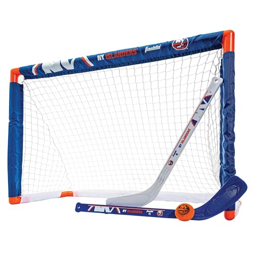 Franklin Sports NHL New York Islanders NHL Team Mini Hockey Set - Kids Indoor Knee Hockey Goal, Ball+2 Mini Stick Combo Ages 3+