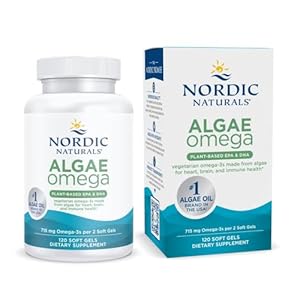 Nordic Naturals Algae Omega – 120 Soft Gels – 715 mg Omega-3 – Certified Vegan Algae Oil – Plant-Based EPA & DHA – Heart, Eye, Immune & Brain Health – Non-GMO – 60 Servings