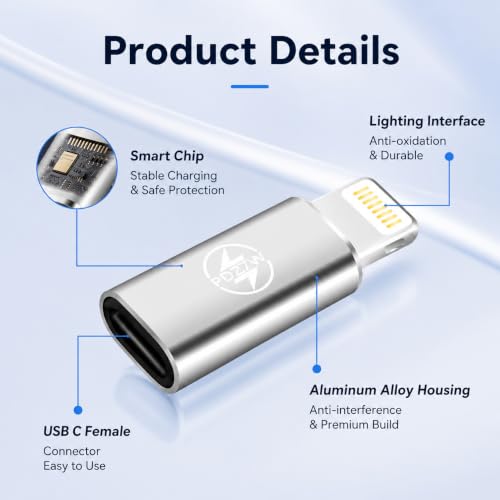 Image of Verilux 2Pcs Lighting to Type C Converter with PD 27W Fast Charging | Type C Female to Lighting Male Connector with Aluminum Alloy Metal Housing for iPhone 14 /13 /iPad /iPod /AirPods iOS Devices