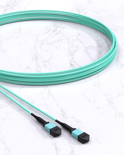 Image of MPO to MPO Fiber Cable, 18M /60ft OM3 Multimode M P O Cable 12 Core Strand Compatible with 8 Core for QSFP+Transceivers MTP Compatible Application