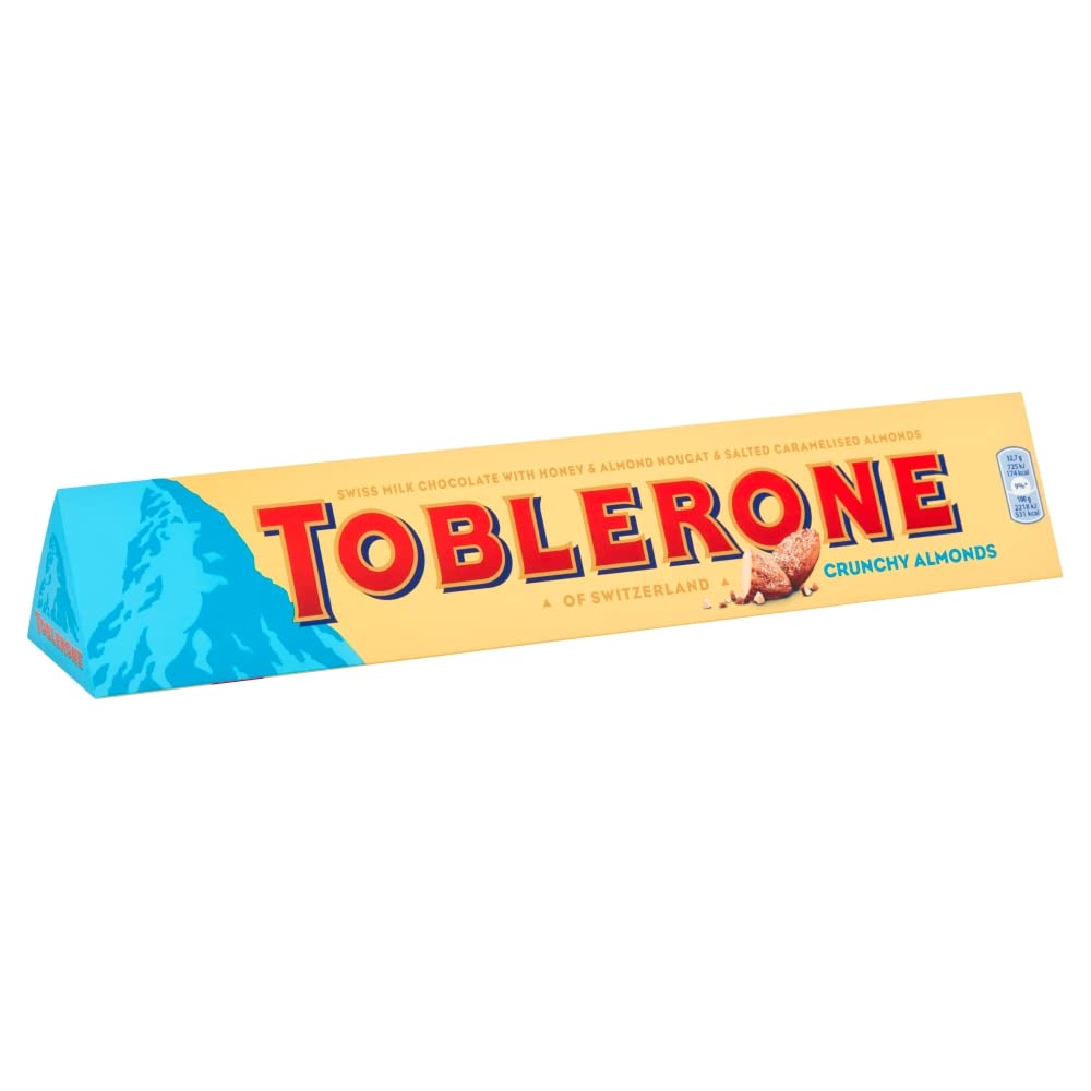 Toblerone Crunchy Almonds Chocolate Bar, 360g. Christmas, Confectionery, Big Night In, Birthday, Easter, Halloween, Thank you gift, Sharing Chocolate Bar, Present, Great Gift, OFFICIAL