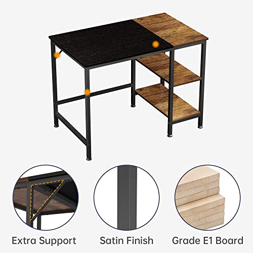 Joiscope Home Office Computer Desk,Small Study Writing Desk With Wooden Storage Shelf,2-Tier Industrial Morden Laptop Table With Splice Board,40 Inches(Black Oak Finish) #TOP3