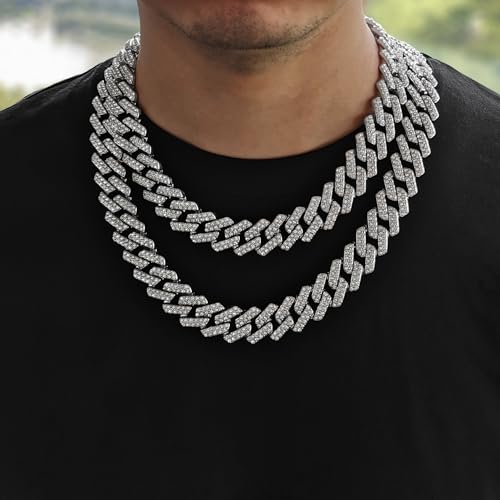 Mens Cuban Link Chain, 20MM Cuban Chain Zinc Alloy AAA+ Rhinestone Necklace for Men Hip Hop Chains2