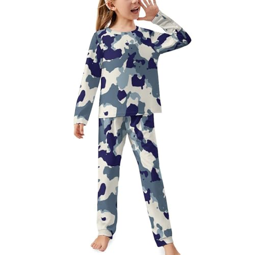 Blue And White CamouflageChildren's Pajama Set Round Neck Long Sleeve Top + Pants Two-piece Set140CM