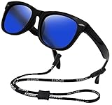 Kids Flexible Polarized Sunglasses for Boys Girls Age 3-10 with Straps (Mirror Lens Black Frame)