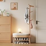 AQIMUELE Shoe Bench Entryway,Coat Rack with Shoe Storage, Coat Rack and Shoe Rack, Wooden Narrow Shoe Bench(Natural)