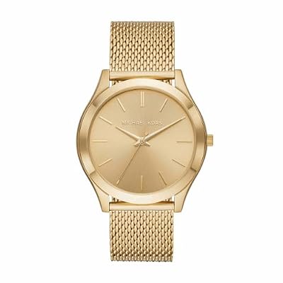 Michael Kors - Orologio analogico al quarzo da pista sottile con cinturino in maglia di acciaio inossidabile dorato per uomo MK8625