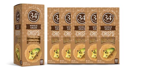 34 Degrees Whole Grain Crisps | Light & Crunchy Thin Crackers for Charcuterie, Cheese Boards & Entertaining, 6 Pack (4.5oz each)