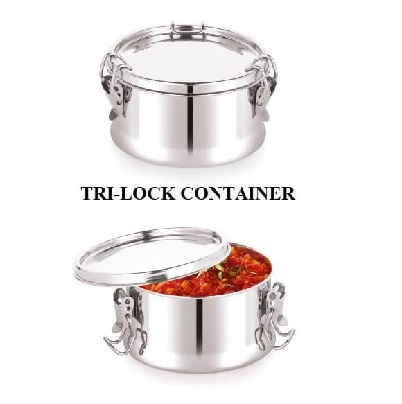 Image of Stainless Steel Leakproof Tri-Lock Lunch Box, Airtight Tiffin Box, Spill-Proof Mini Snack Container | Compact Snack Box for Kids & Adults, Office & School Use(Silver-500ml)