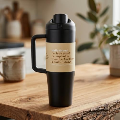 Image of HomeCloud 1200ML Stainless Steel Water Bottle - Double-Wall Vacuum Insulated, Leakproof Straw Lid, BPA-Free Reusable Travel Flask with Two-Way Spout for Gym, Office & Outdoor Use (H Black)