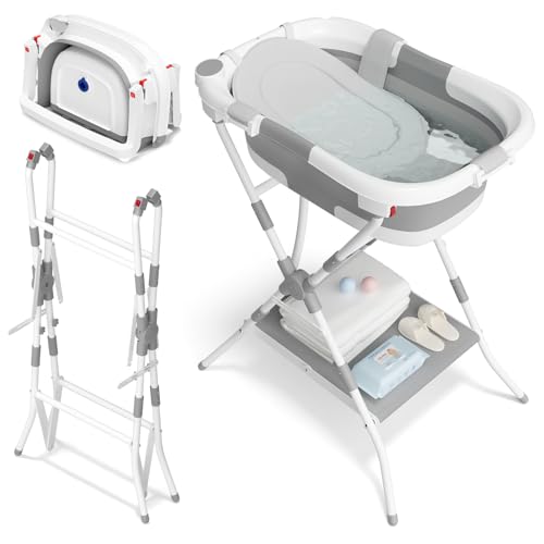 2-in-1 Baby Badewanne mit Gestell, Faltbare Badewanne Baby mit Badestütznetz, Geeignet für Neugeborene bis Kleinkinder, Mehrzweck- und Faltdesign zur Aufbewahrung, Ideal für Reisen und im Freien, Grau 2-in-1 Baby Badewanne mit Gestell, Faltbare Badewanne Baby mit Badestütznetz, Geeignet für Neugeborene bis Kleinkinder, Mehrzweck- und Faltdesign zur Aufbewahrung, Ideal für Reisen und im Freien, Grau