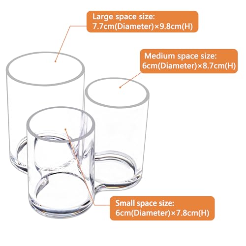 Image of MOSIKER Makeup Brush Holder,Acrylic Clear Round Remote Control Pen Pencil Hair Nail Brush Comb Organizer with 3 Slots
