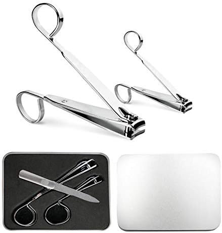 MosBugNail Clipper Set-3PCS Stainless Steel Finger Nail,Toe Nail Clippers and Nail File with Metal Case for Women and Man