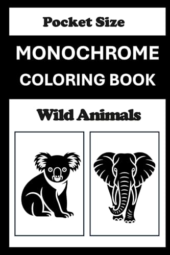 Monochrome Coloring Book Wild Animals Pocket Size: Mini Coloring Book (4x6) - Black and White One Pen Travel Size Coloring Mindful and Cozy Adults Teens (One Pen Monochrome Coloring Books) image 2