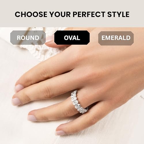 KISPER 14K White Gold Plated Eternity Band Rings for Women - AAAAA Cubic Zirconia Round Oval Emerald Cut Wedding Bands Stackable Size 5-92