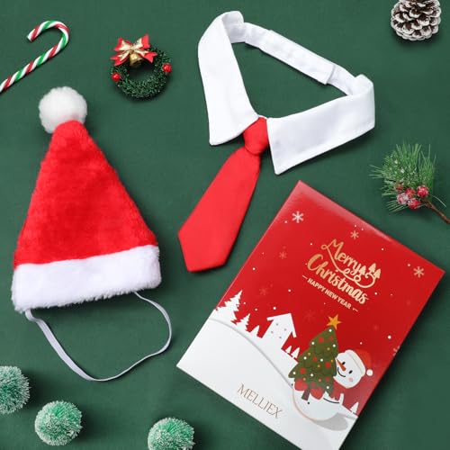 MELLIEX 2 Stück Weihnachten Hundekostüm, Hunde Katzen Weihnachtsmützen und Krawatte Weihnachtskostüm Zubehör Set für Haustier(46cm
