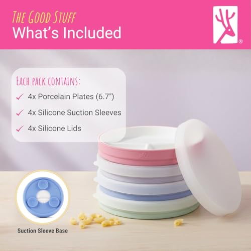 Image of Elk and Friends Baby /Toddler 6.7 inch Porcelain Divided Plates + Lids | 4pk
