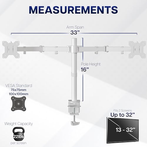 Image of VIVO Dual Monitor Desk Mount, Heavy Duty Fully Adjustable Stand, Fits 2 LCD LED Screens up to 32 inches, White, STAND-V032W
