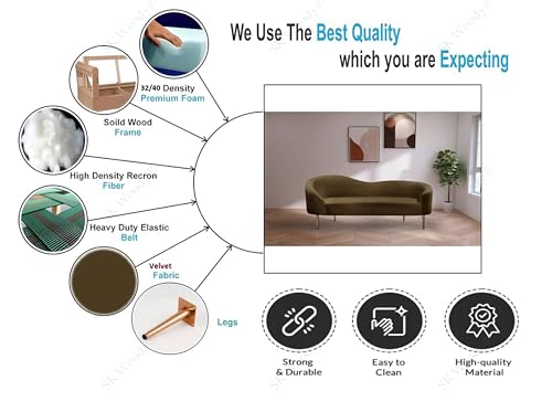 Image of Rosewood Luxury Curved Sofa in Premium Velvet-Fabric | Solid Wood Structure | High Density Foam | Sturdy Golden Legs | Comfortable & Stylish Couch for Modern Living Room (Brown, 2 Seater)