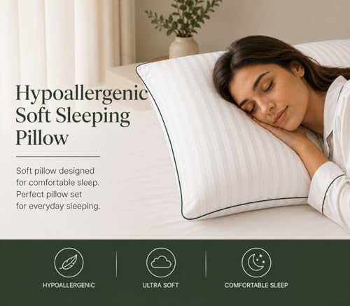 Image of Premium Hollow Fiber Bed Pillow Set of 2 (16 inchx24 inch) - Soft, Fluffy & Hypoallergenic | Machine Washable | Sleeping, Home & Daily Use | 6 Months Warranty
