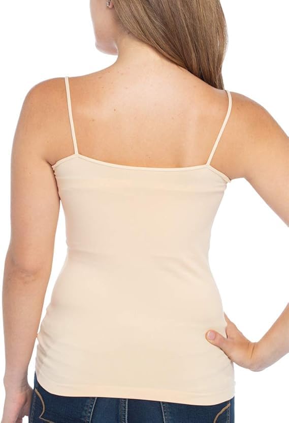 Image of Malibu Sugar Womens Camisole Tank Tops - Seamless Fitted Spaghetti Strap Cami Stretch Basic Womens Camisole for Layering XS-M