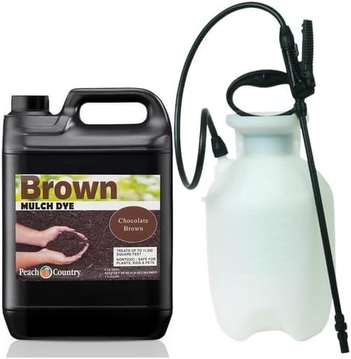 Peach Country Premium Brown Mulch Dye Kit 1 Gallon Bottle with 1 Gallon Pump Sprayer – Professional Landscape Mulch Colorant for Faded Mulch, Pine Straw & Beds